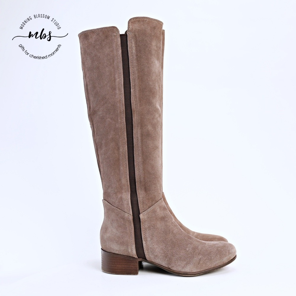Steve Madden Pullon Boho Chic Suede Knee High Boots Taupe Women 7.5